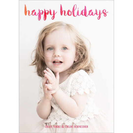 Vertical Pink Ombre Holiday Photo Cards